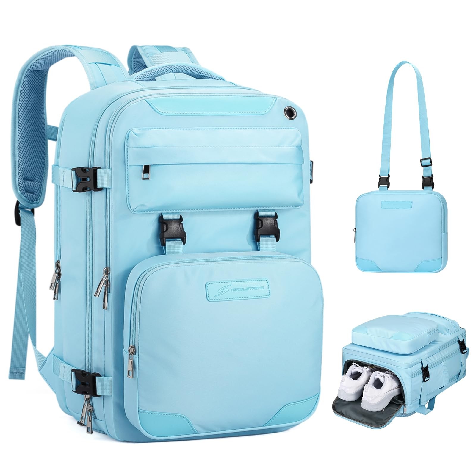 35L Large Upgrade Blue Waterproof Travel Backpack Crossbody Shoe Pocket