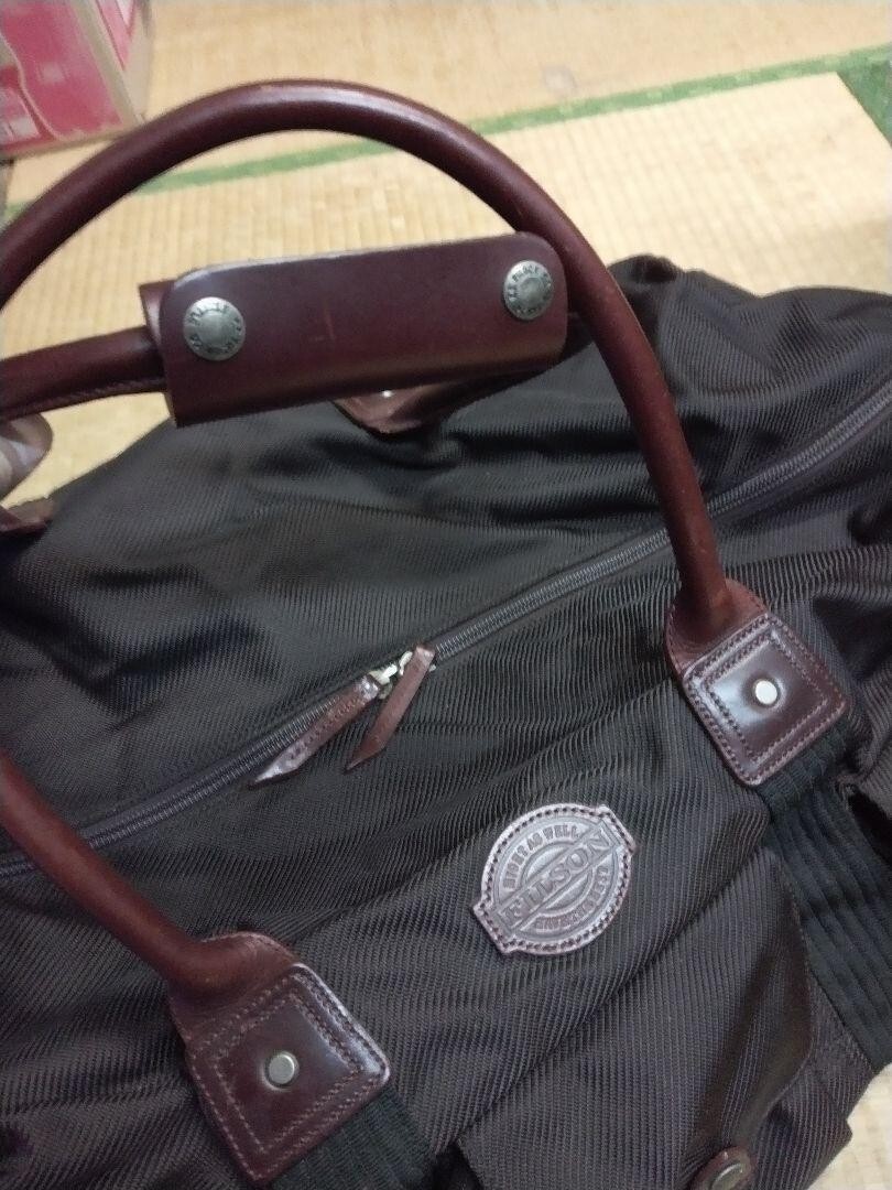 VINTAGE Filson Heritage Large Nylon Duffle Bag Brown Leather Trim Logo RARE