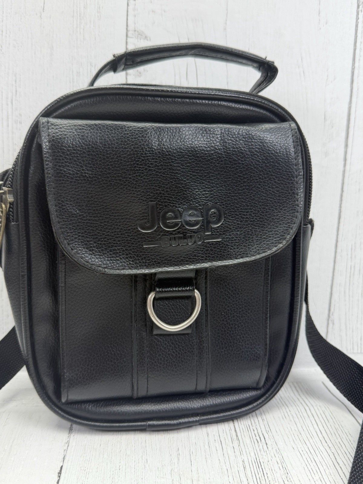 Jeep Buluo Men’s Black Faux Leather Crossbody Shoulder Bag Messenger Satchel