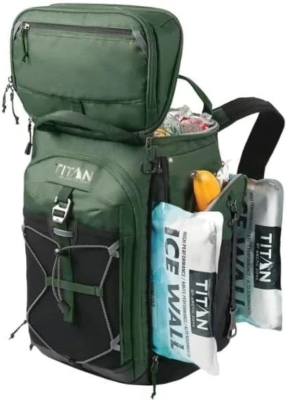 Titan PRO Backpack Cooler Green 26-Can Ice Walls Pockets Insulated Compartments