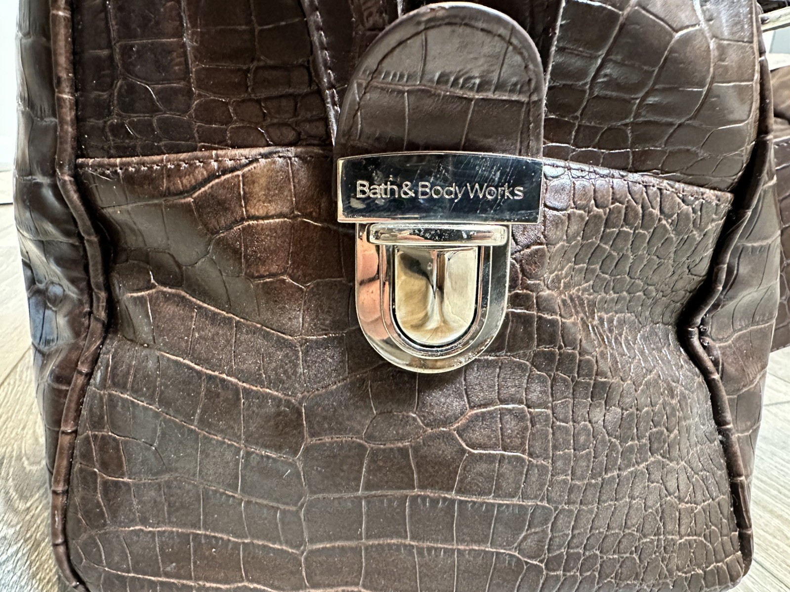 Bath & Body Works Crocodile Brown Vegan Faux Leather Duffel Bag Briefcase