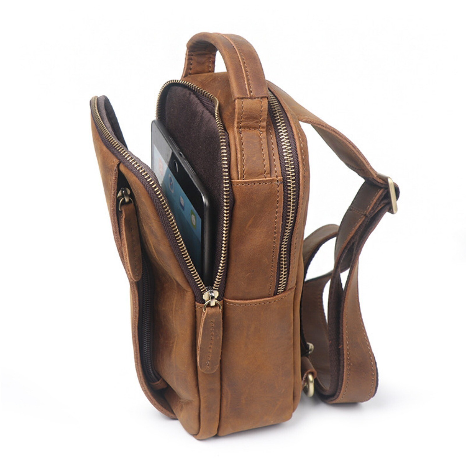 Men’s Leather Sling Backpack Crossbody Chest Bag for Travel Shoulder Pack