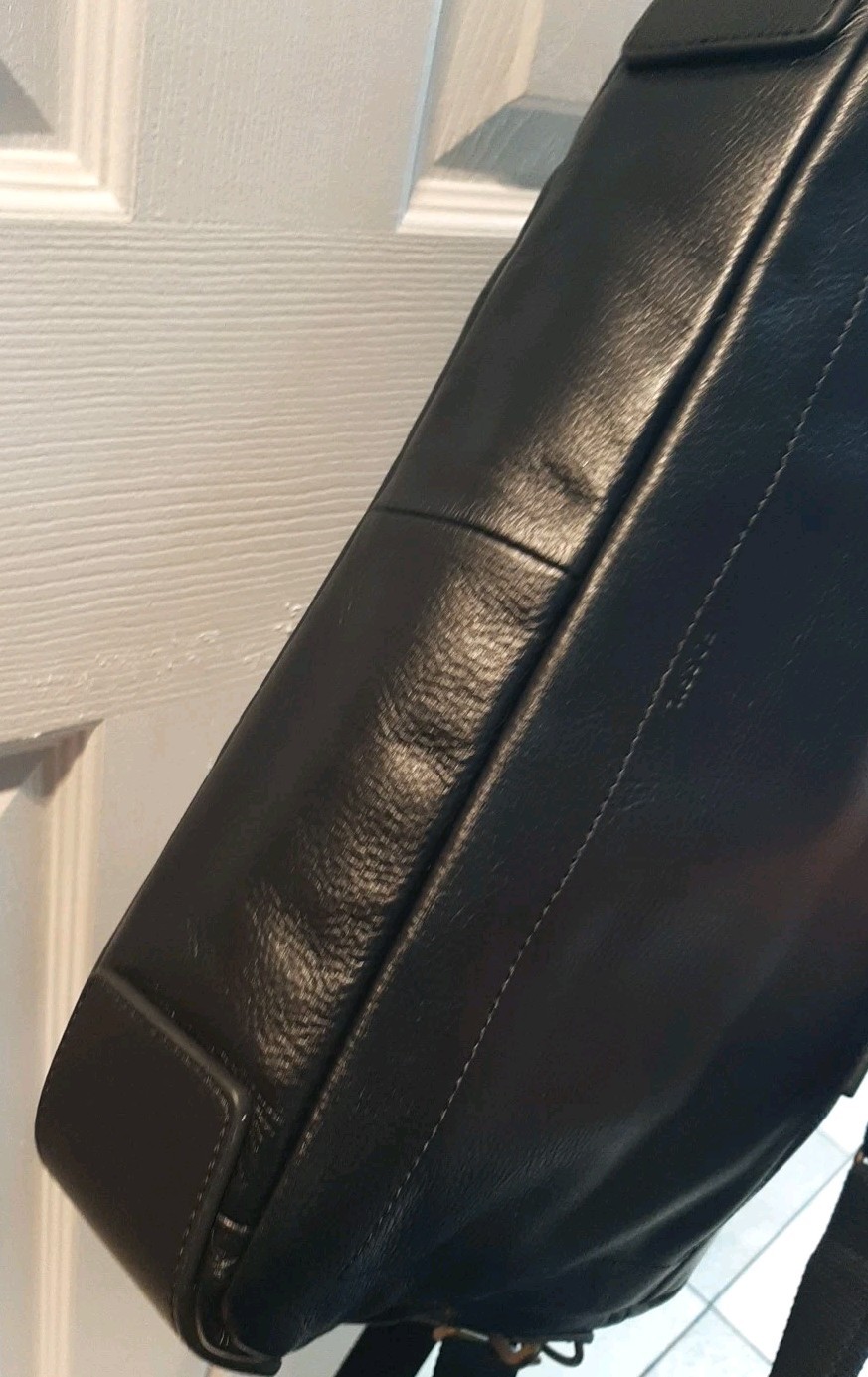 Fossil Men’s Haskell Black Leather Briefcase Business Attache 16.5″X4″X12.5″ NEW