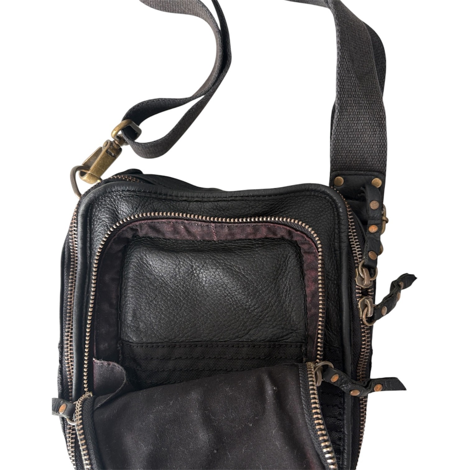 DIESEL Vintage Black Leather Small Crossbody Avant Garde Industrial City Rave