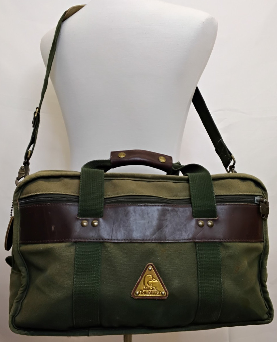 Boyt Duffle Bag Leather & Green Canvas Ducks Unlimited Added #Z4984
