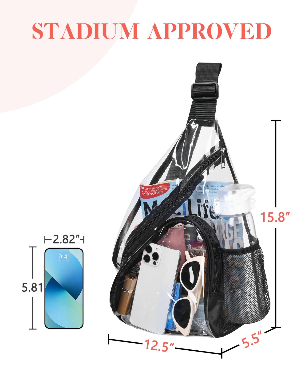 Clear Sling Bag Clear Bag Stadium Approved Transparent Shoulder Crossbody Backpa