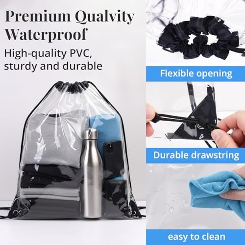 2 Pack Waterproof Clear Stadium Approved Drawstring Bags – See Through PVC