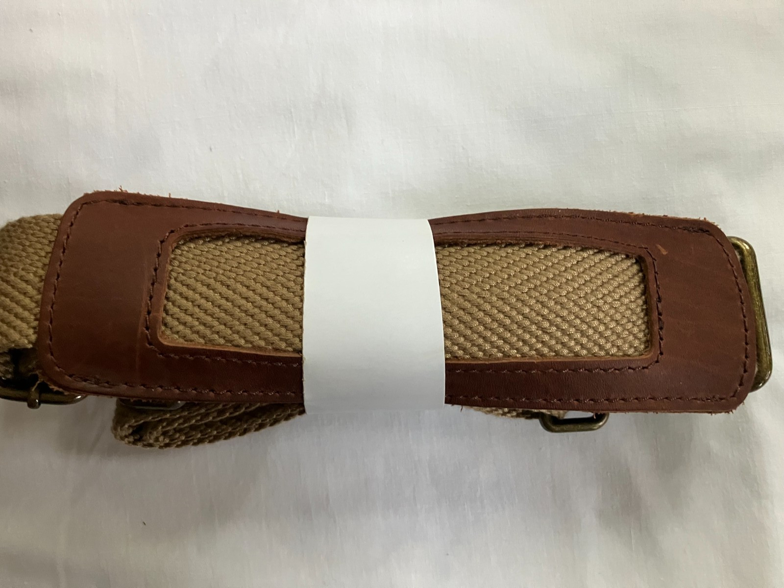 L L Bean Khaki Canvas & Brown Leather Zip Duffle Bag Shoulder Strap NWT New