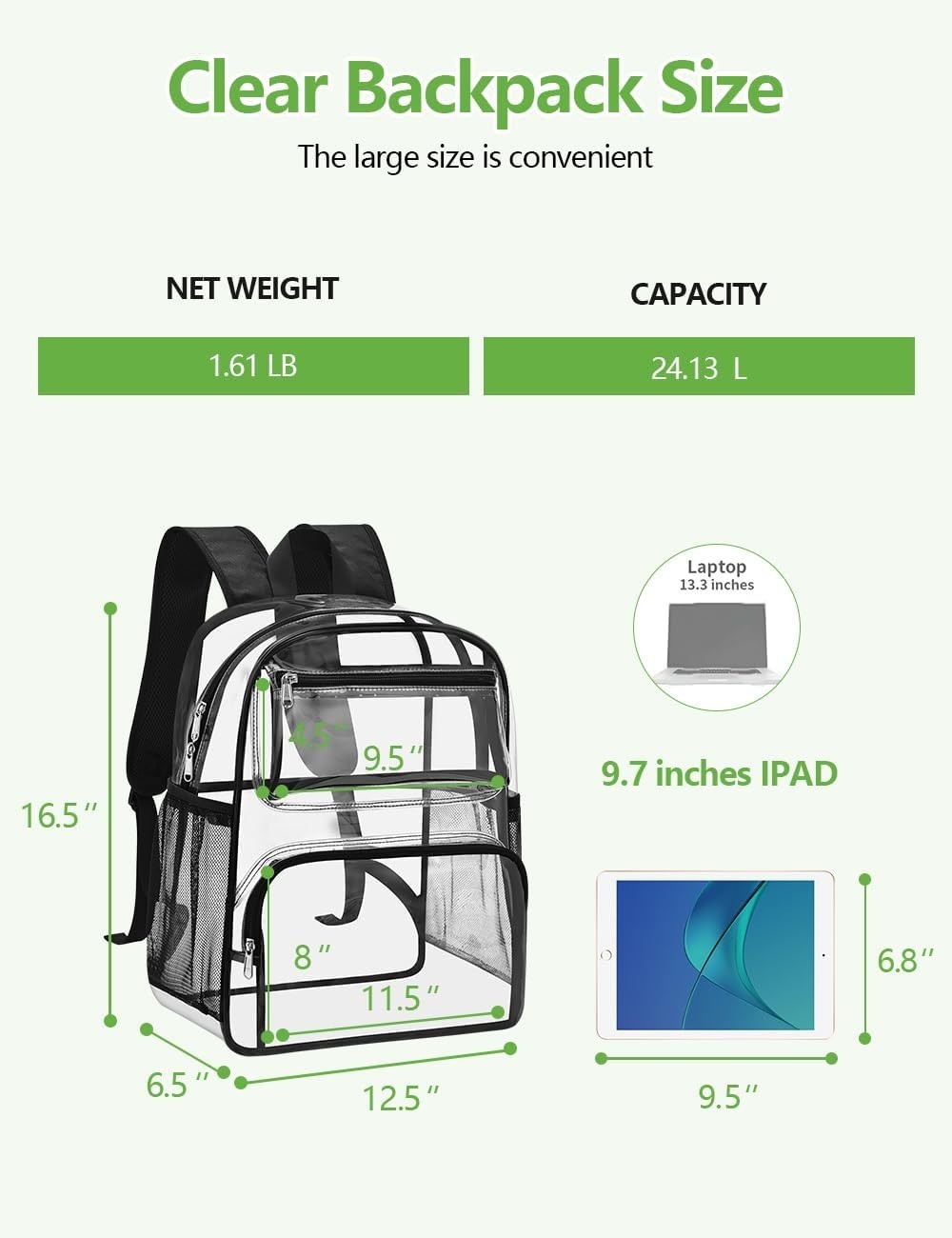 Clear Backpack Heavy Duty Transparent Bookbag for School and Work Black