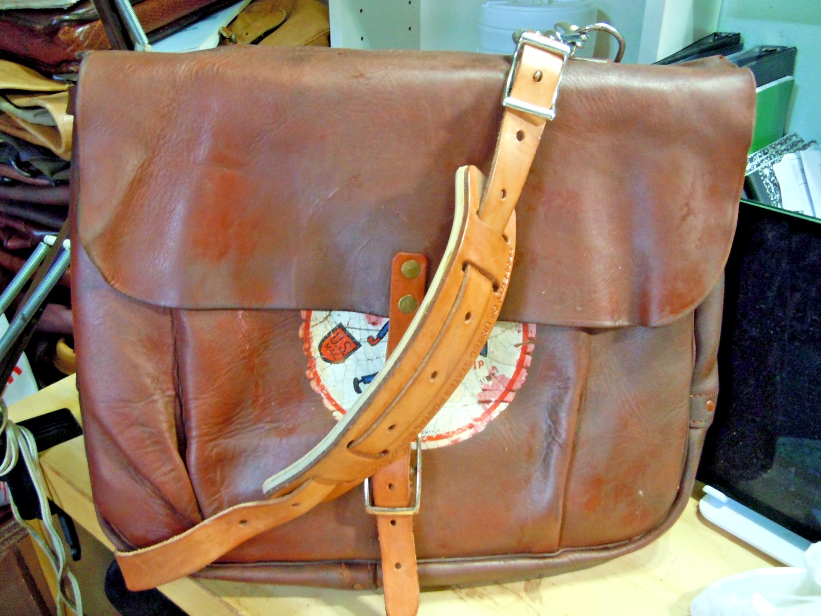 VTG Rare USPS US Leather Mail Postal Carrier Messenger Briefcase Bag # 31