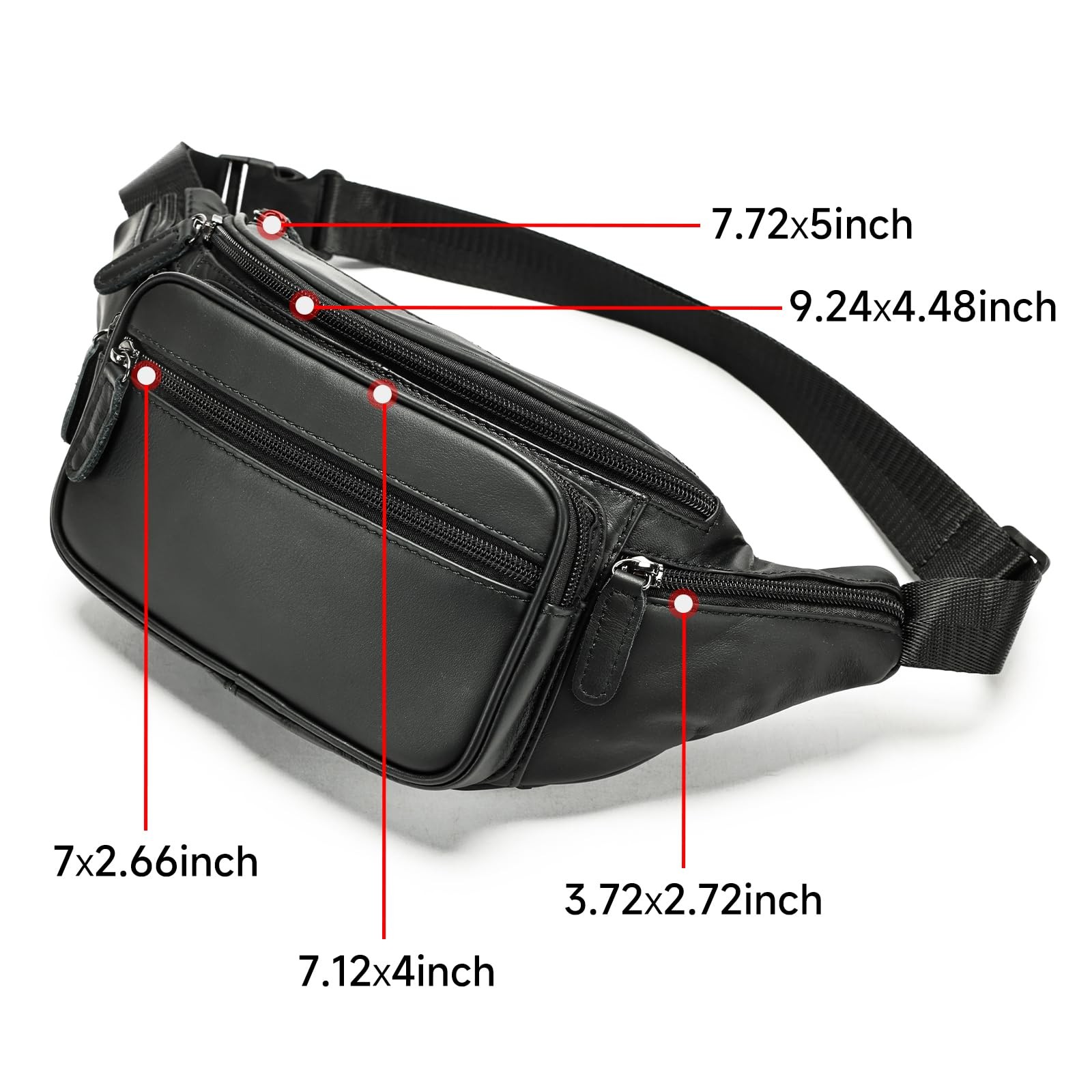 Genuine Leather Fanny Pack Men Women MultiPockets Sling Waist Bag Black