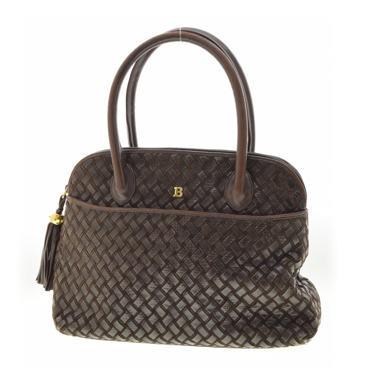 BALLY Tote Shoulder Bag Brown Leather 23x32x12cm pre-owned