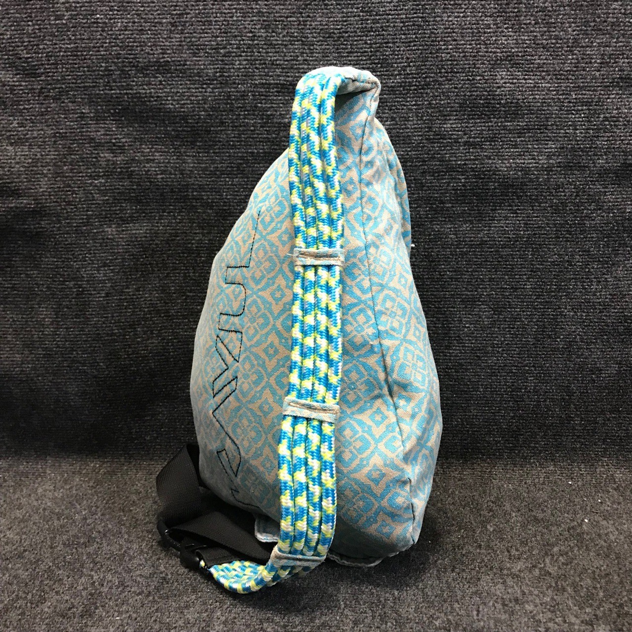 KAVU Rope Sling Bag Blue Tan Geometric Cross Body Outdoor Travel Backpack