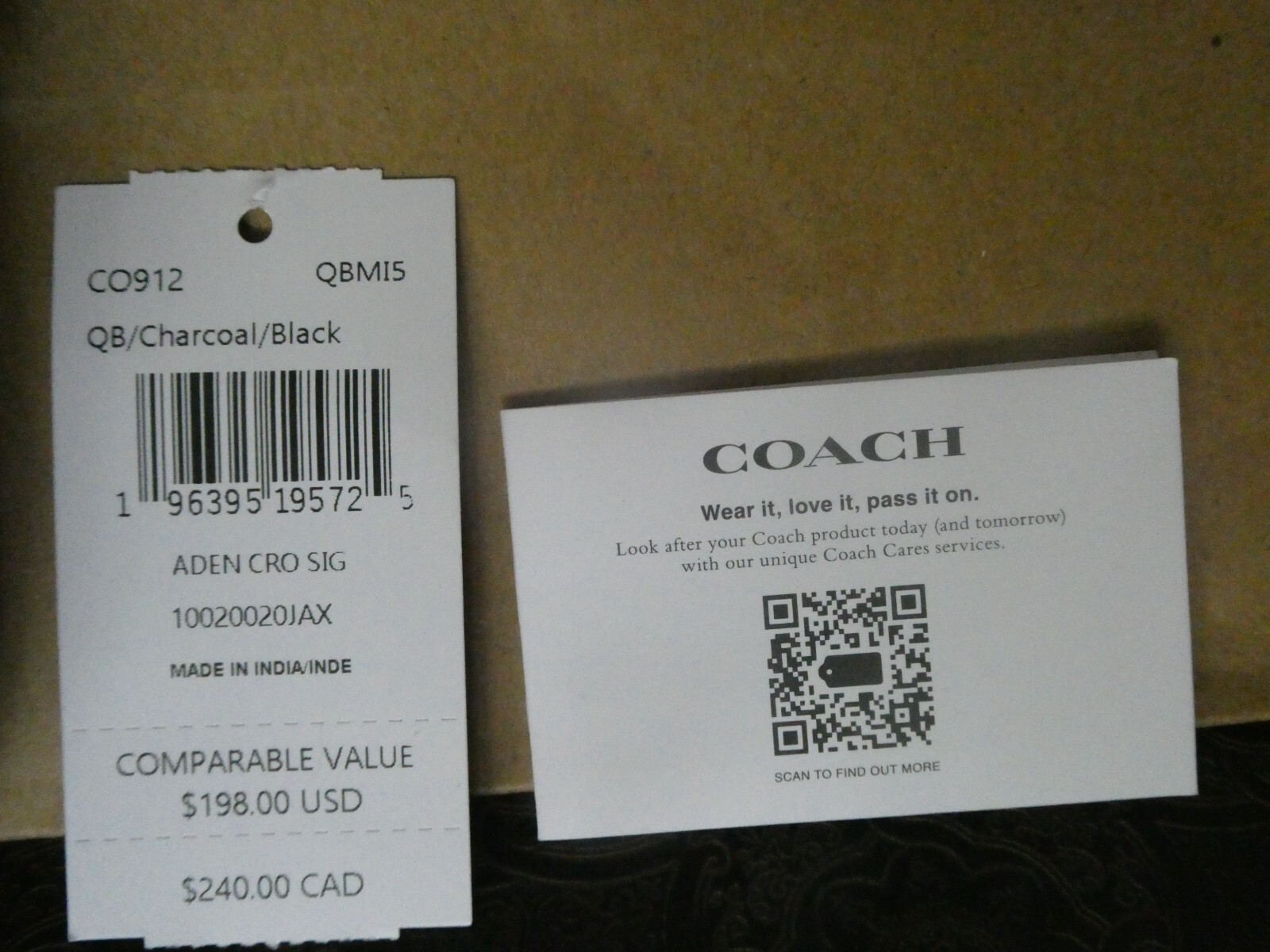 Authentic Coach Aden Charcoal Black Crossbody in Signature Canvas CO912