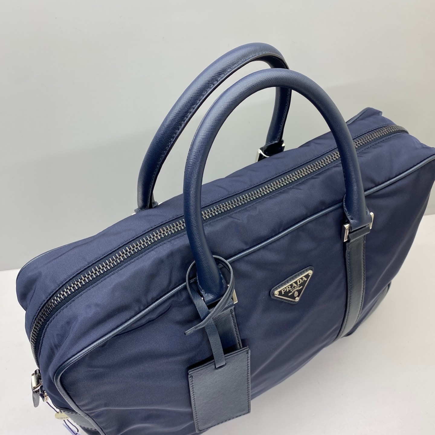 Prada Pre-Owned Authentic Briefcase Blue 36x28x7cm Nylon Free Shipping