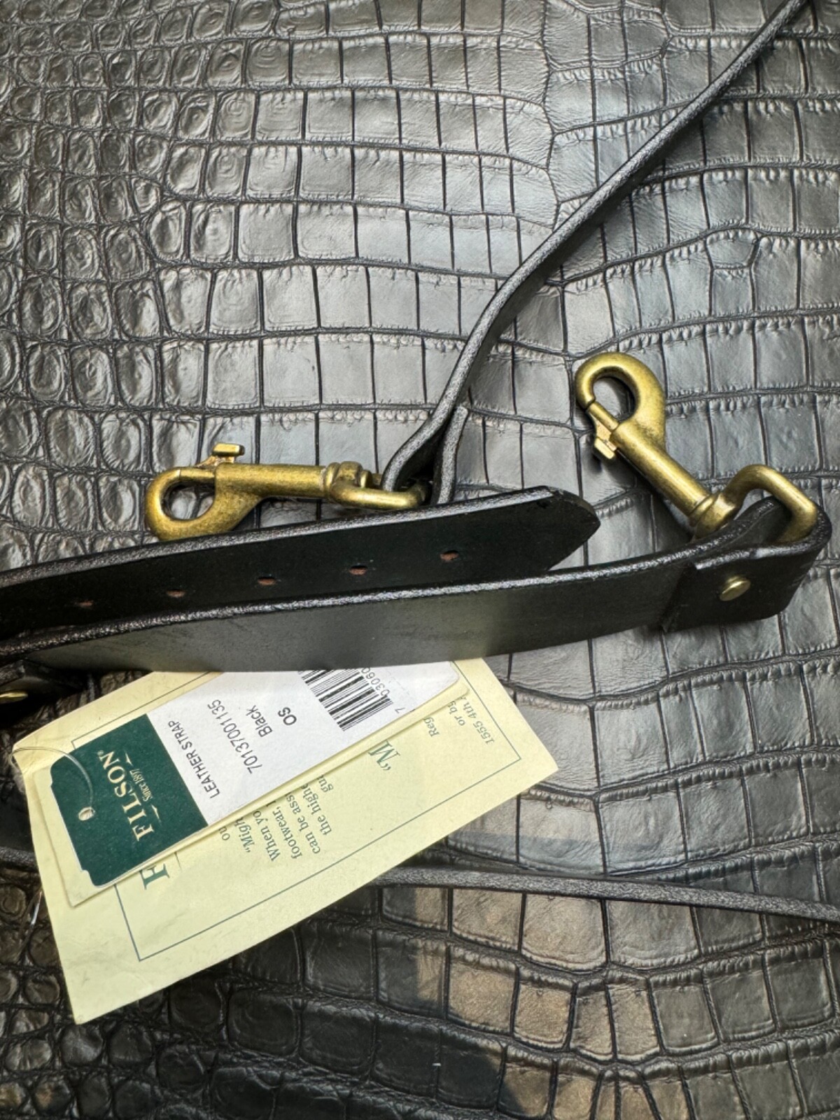 Filson Leather Shoulder Strap MADE IN USA Black Bridle Brass Adjustable Vintage