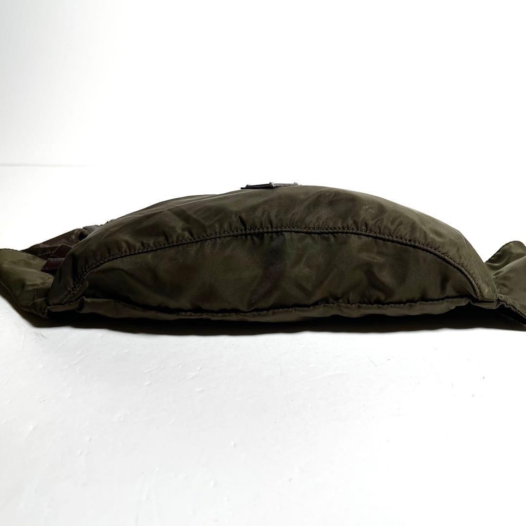 PRADA TESSUTO Nylon Body Bag Crossbody Waist Bag Khaki Triangle Plate