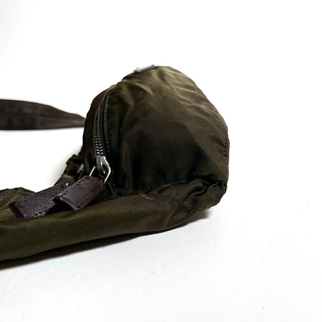 PRADA TESSUTO Nylon Body Bag Crossbody Waist Bag Khaki Triangle Plate