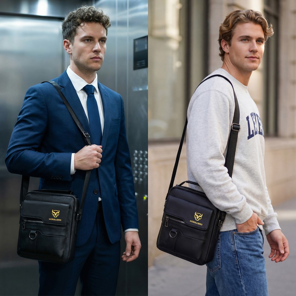 Men’s Leather Crossbody Bag Shoulder Bag Handbag Casual Business Sling Bag