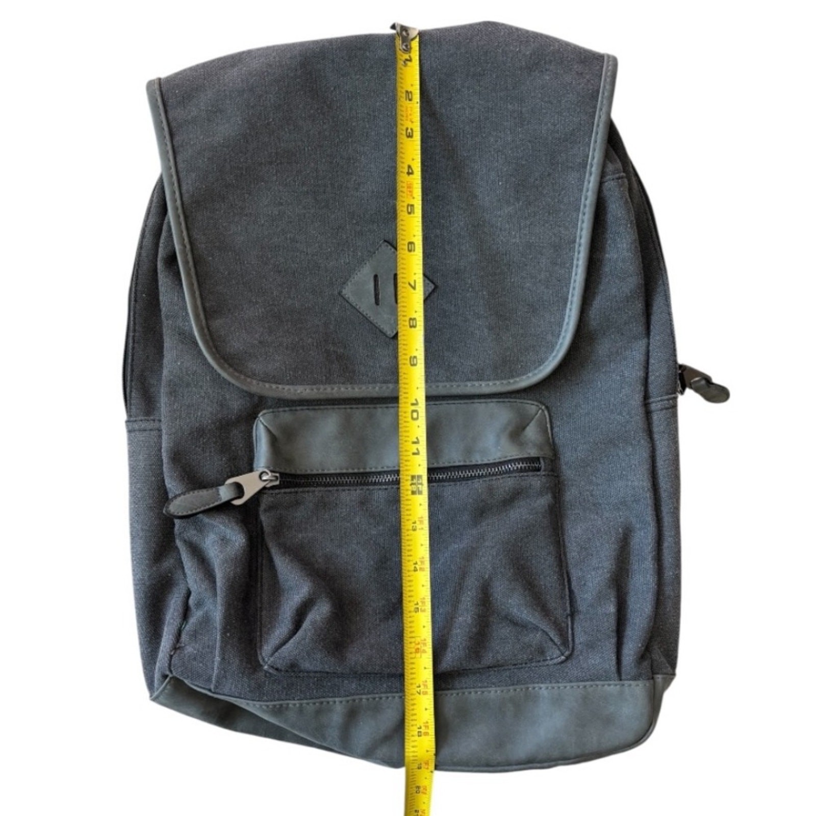 Unisex Gray Canvas Backpack with Flap Top & Drawstring Closure