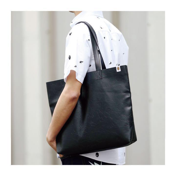 BAPE A Bathing Ape Solid Camo Tote Shopper Shoulder Bag Black Japan New