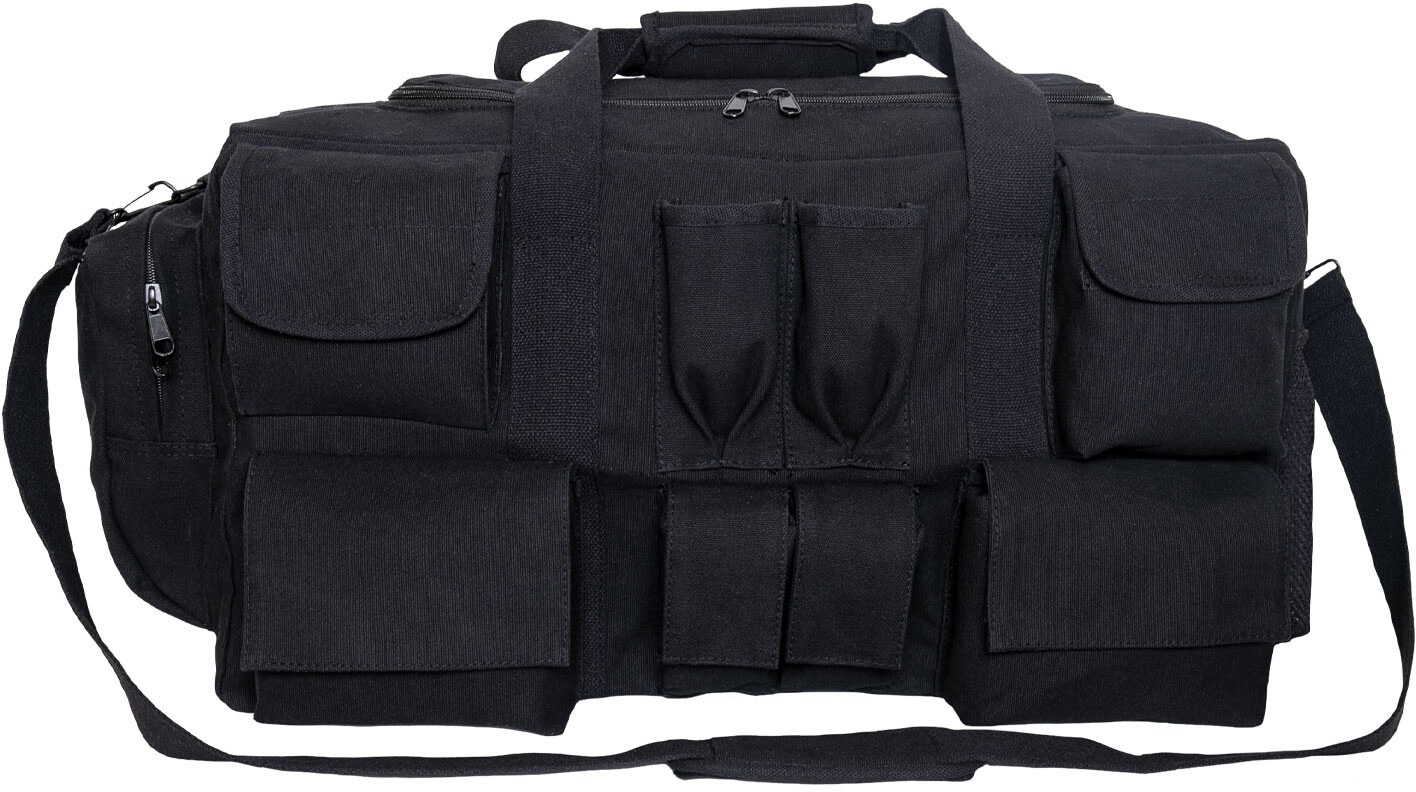 Black Canvas Tactical Multi Pocketed Gear Bag Shoulder Carry Bag