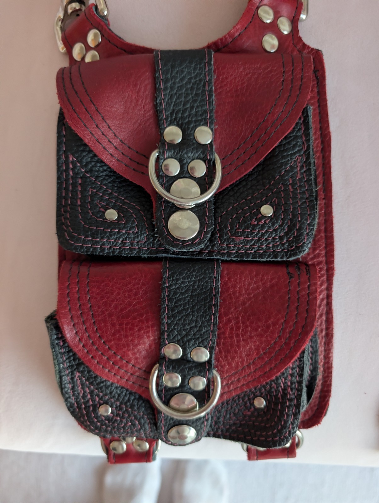 Handmade Men’s Black and Red Leather Holster Steampunk Gothic Bag