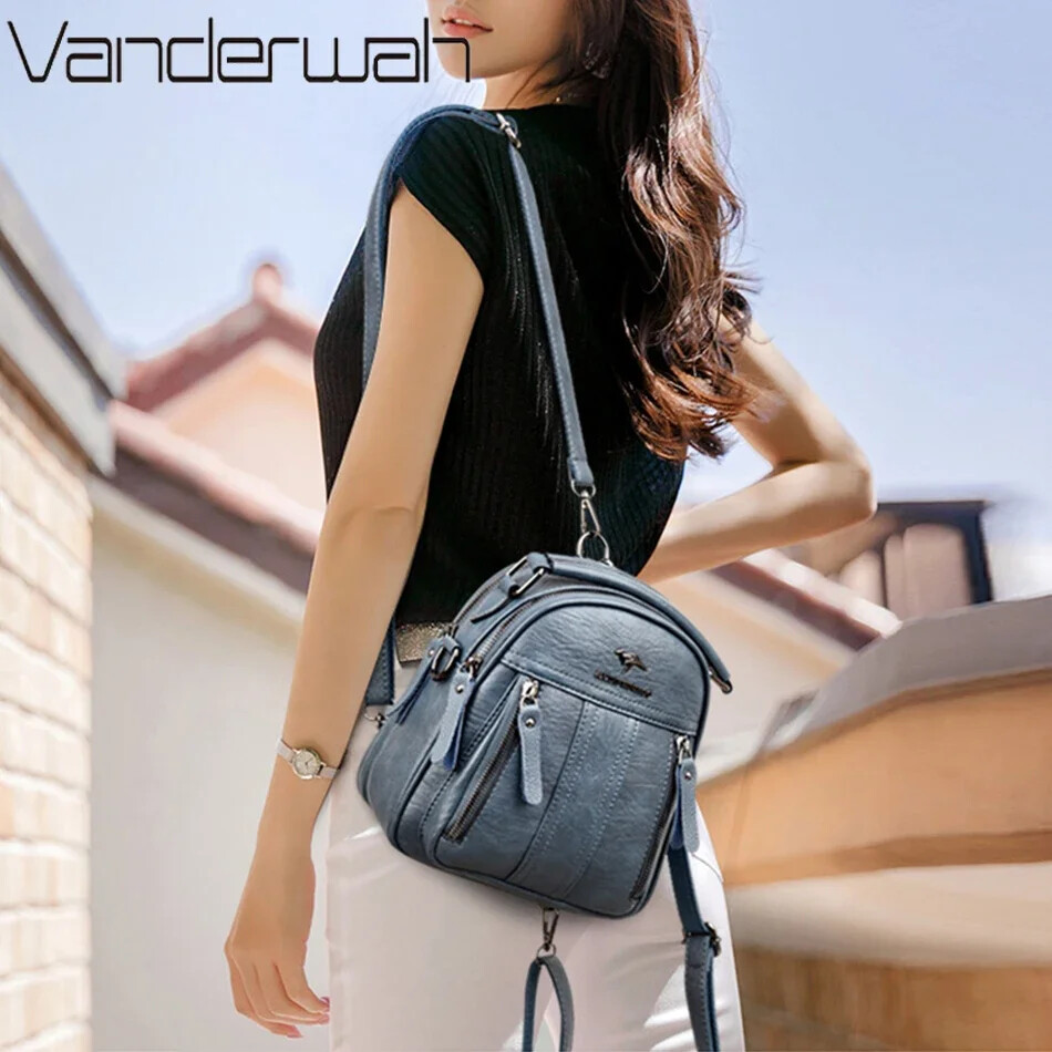 4 in 1 Leather Backpacks Multifunction Female Shoulder Bag Fashion Ladies Small