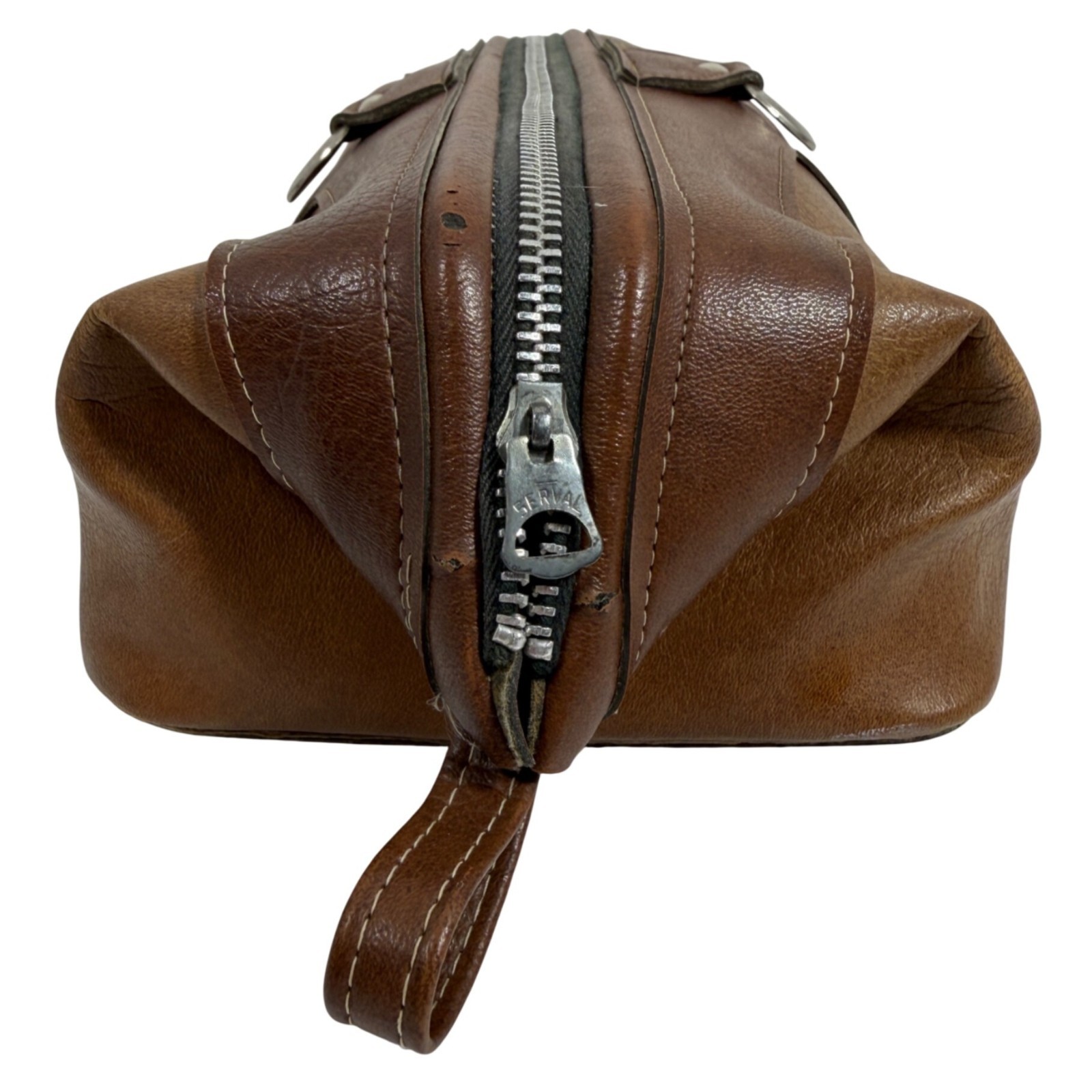 Vintage Rolfs Leather Dopp Kit Toiletry Travel Bag Brown Zip Shave Case FLAWS