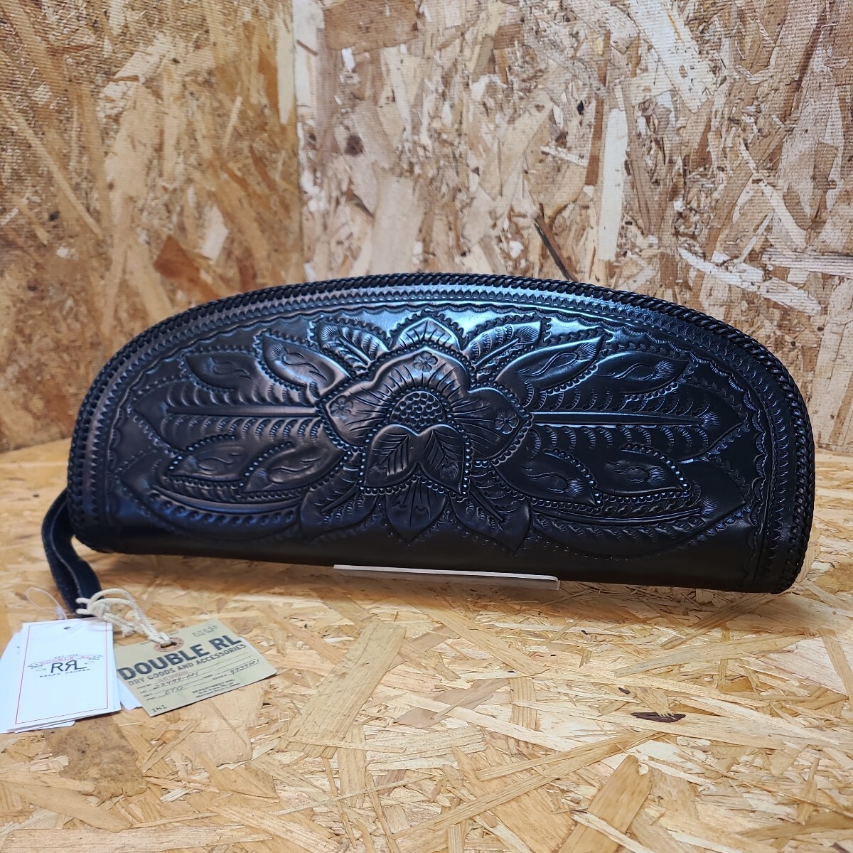 USED BAG RRL RALPH LAUREN Double R Carving Leather Second Clutch Bag Cowhide