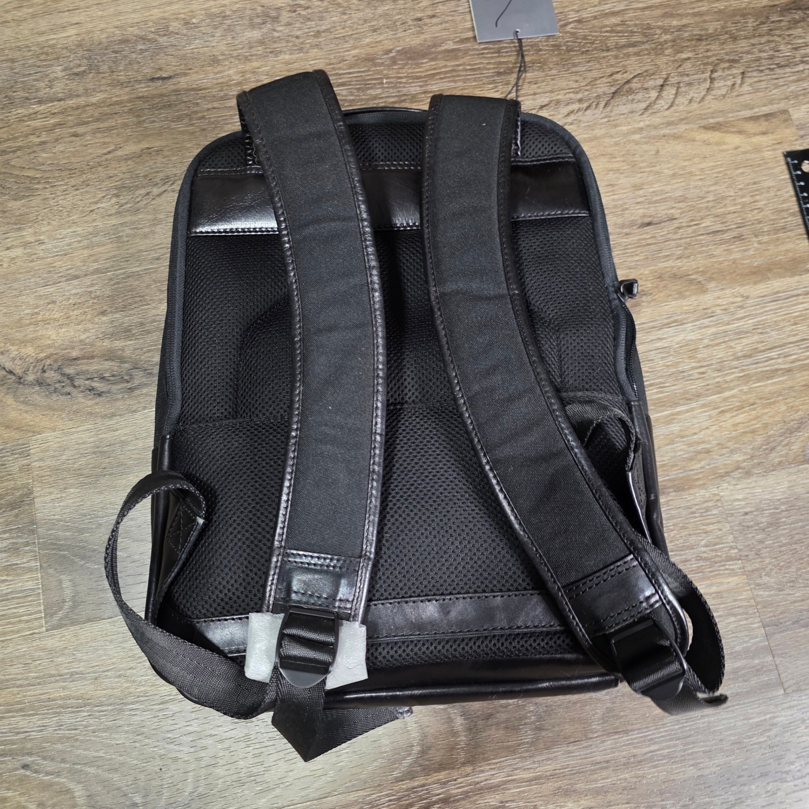 Joseph Abboud Mens OS Laptop Backpack Black Leather Trim Canvas Commuter Bag