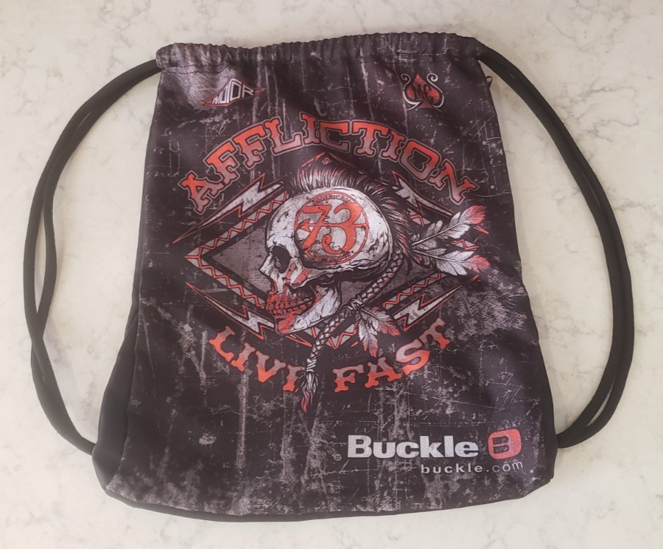 Rare Vintage Affliction Live Fast Buckle Drawstring Bag NWOT Skull Design