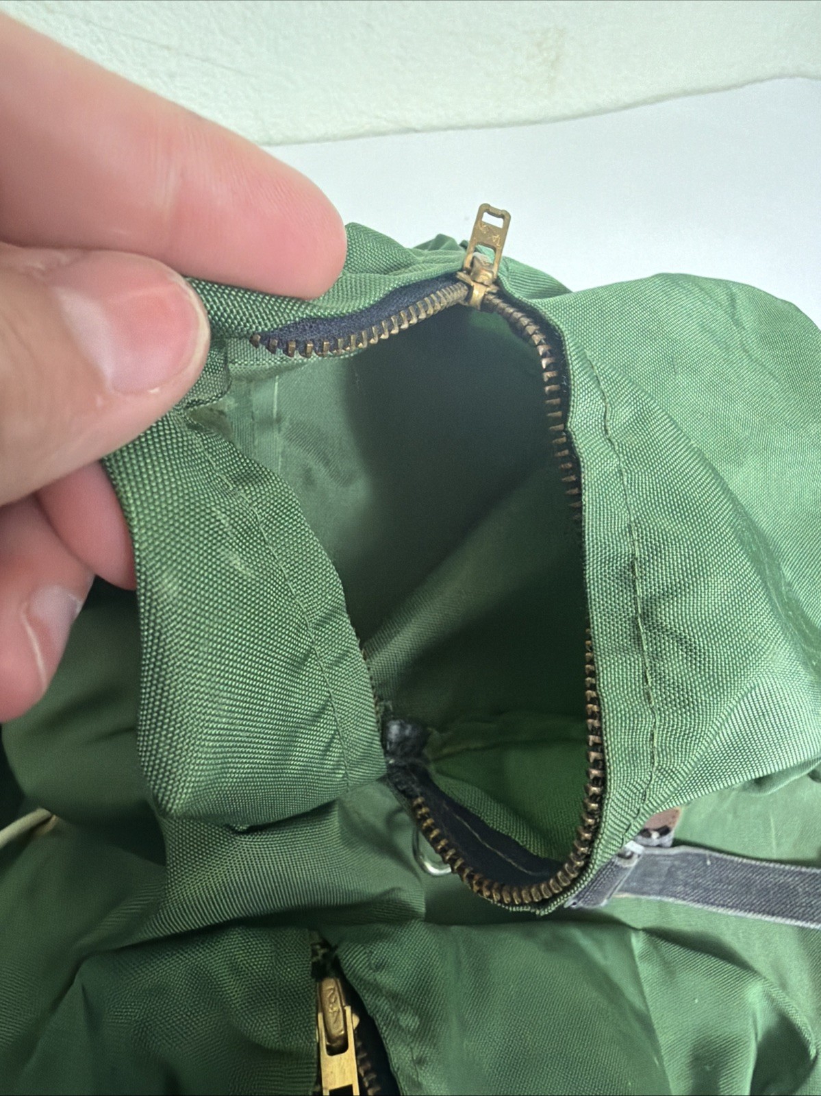 Vintage Small Green Hiking Rucksack Nylon Leather Cotton 16x16x4