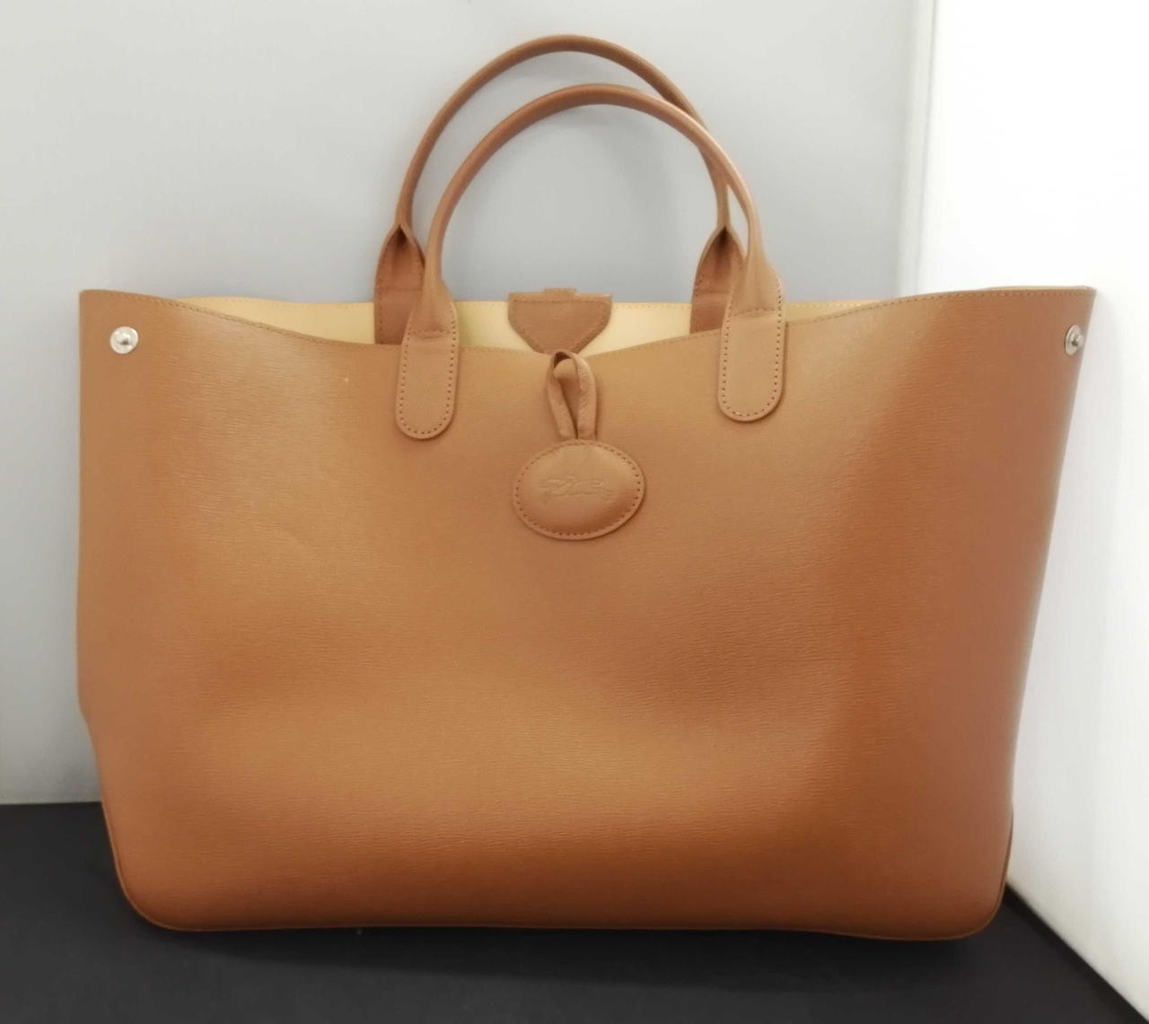 LONGCHAMP Brown Tote Bag 48cm 28cm Leather Shoulder Handbag Women’s Vintage Rare