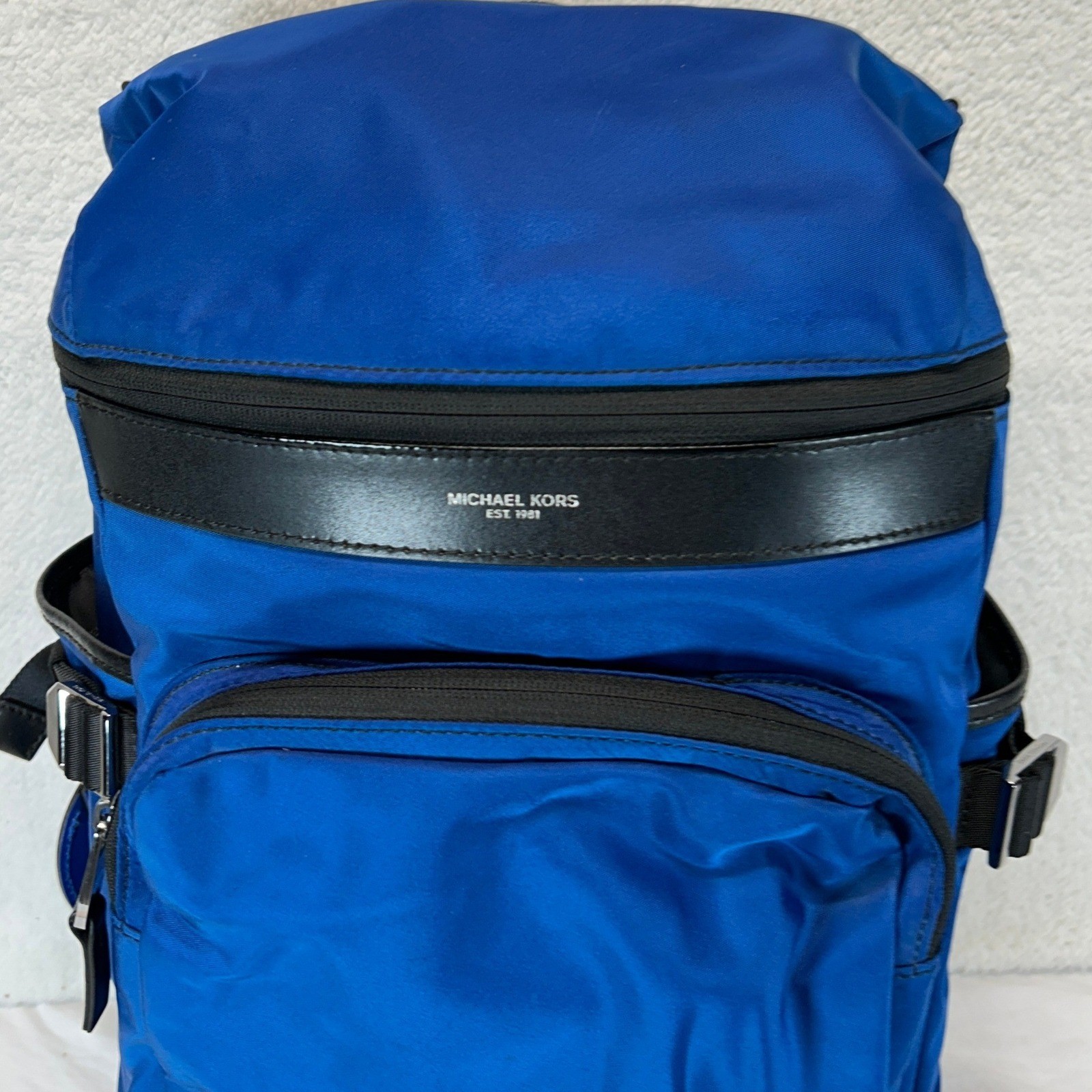 Michael Kors Kent Mens Royal Blue Nylon Leather Trim Tech Backpack Laptop Bag
