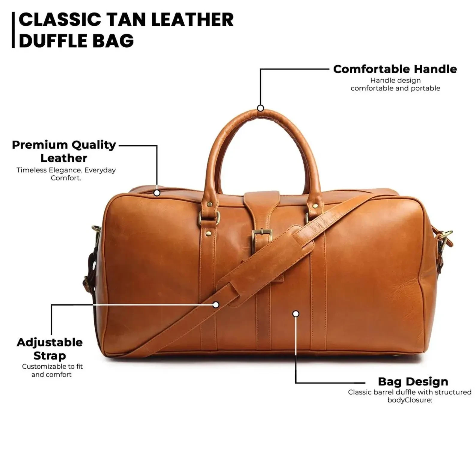 Handmade Full Grain Leather Duffle Bag Men | Weekender Carry-On Travel Holdall