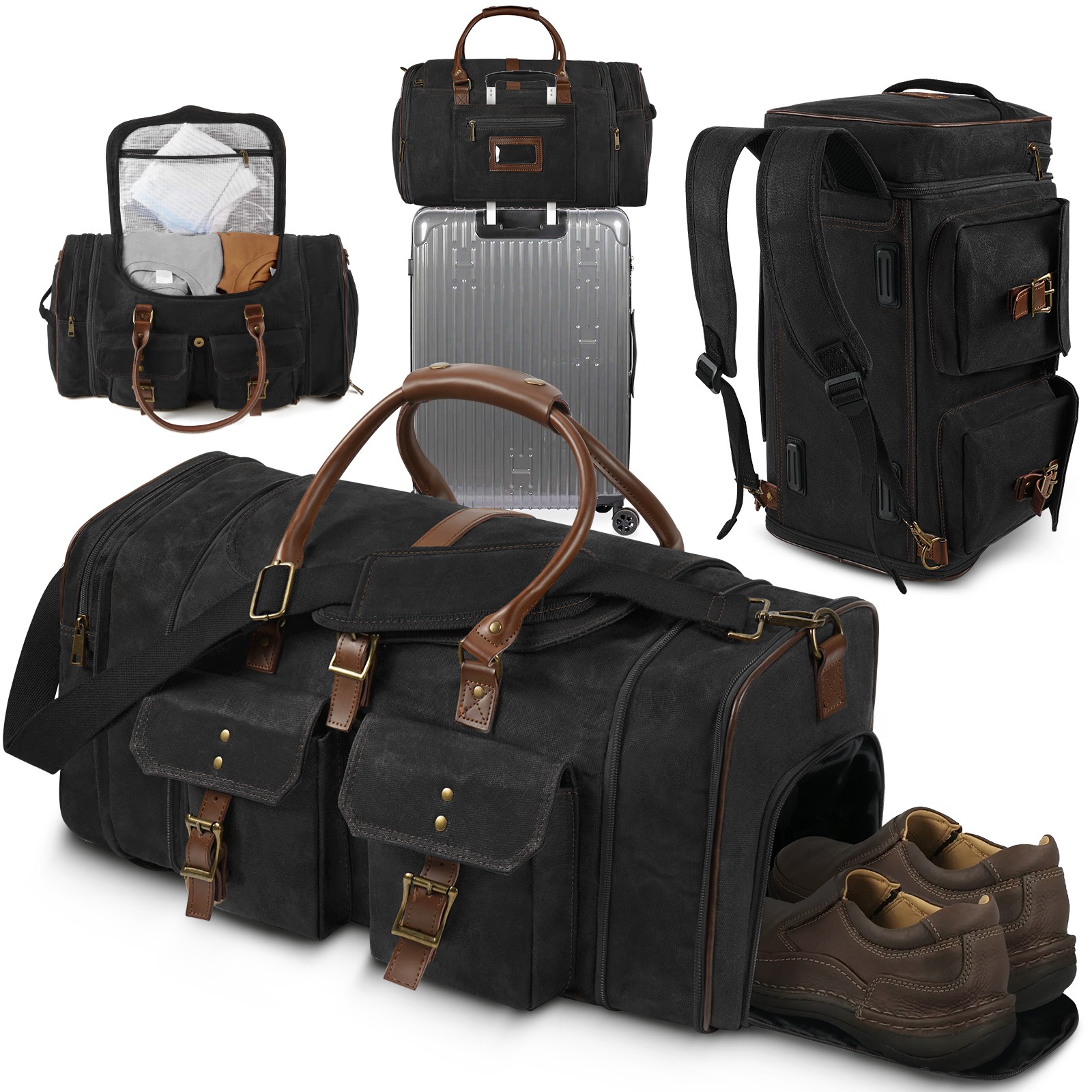 Large Travel Duffel Bag Expandable Weekend Luggage Sports Backpack Shoulder Bag