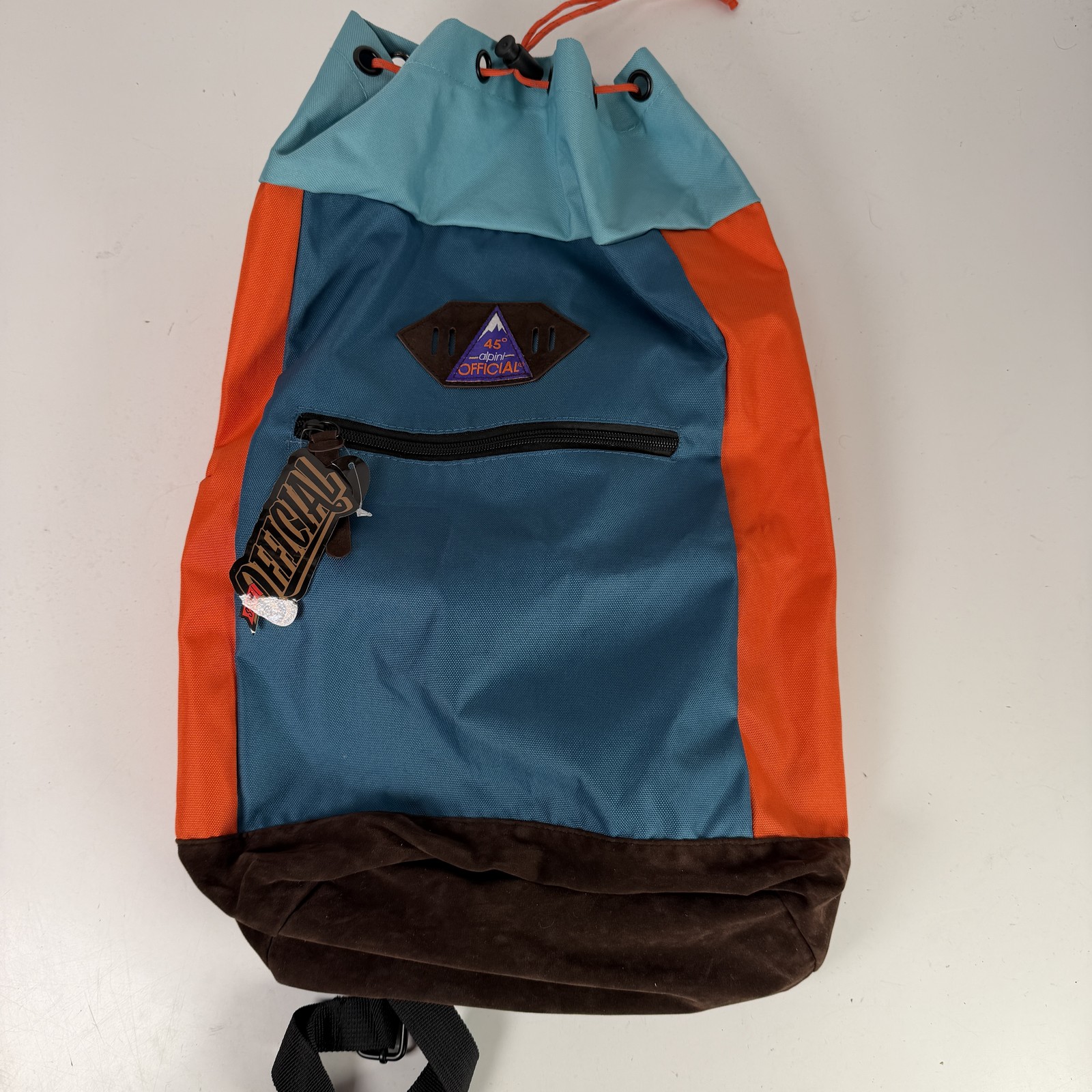 Alpini Official Drawstring Duffel Bag Backpack Teal Orange Suede Base Men’s