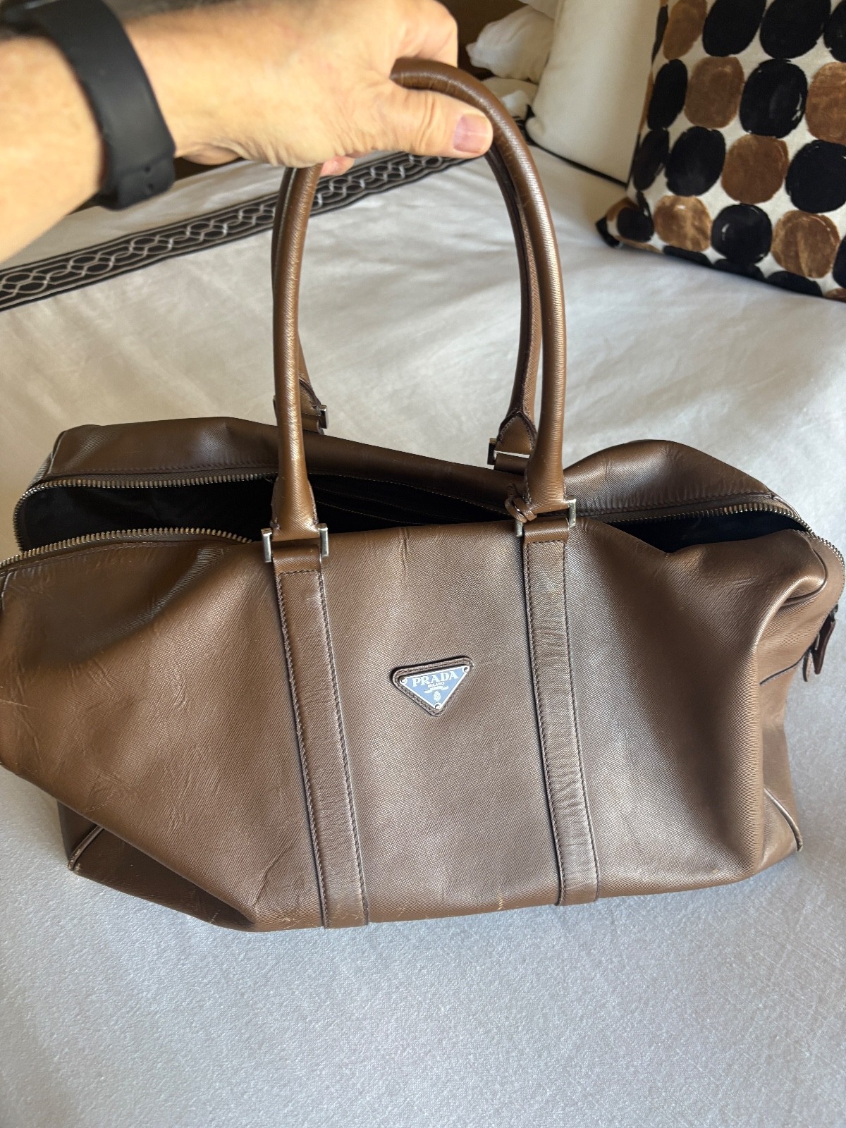 mens leather prada travel bag