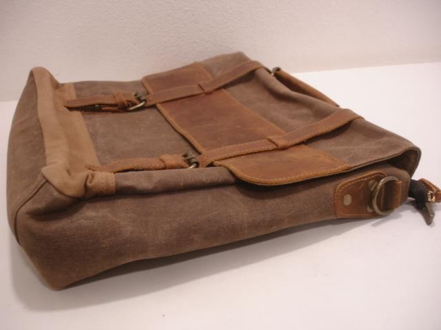 Manificent Laptop Messenger Bag Brown Leather Canvas Shoulder Strap Briefcase