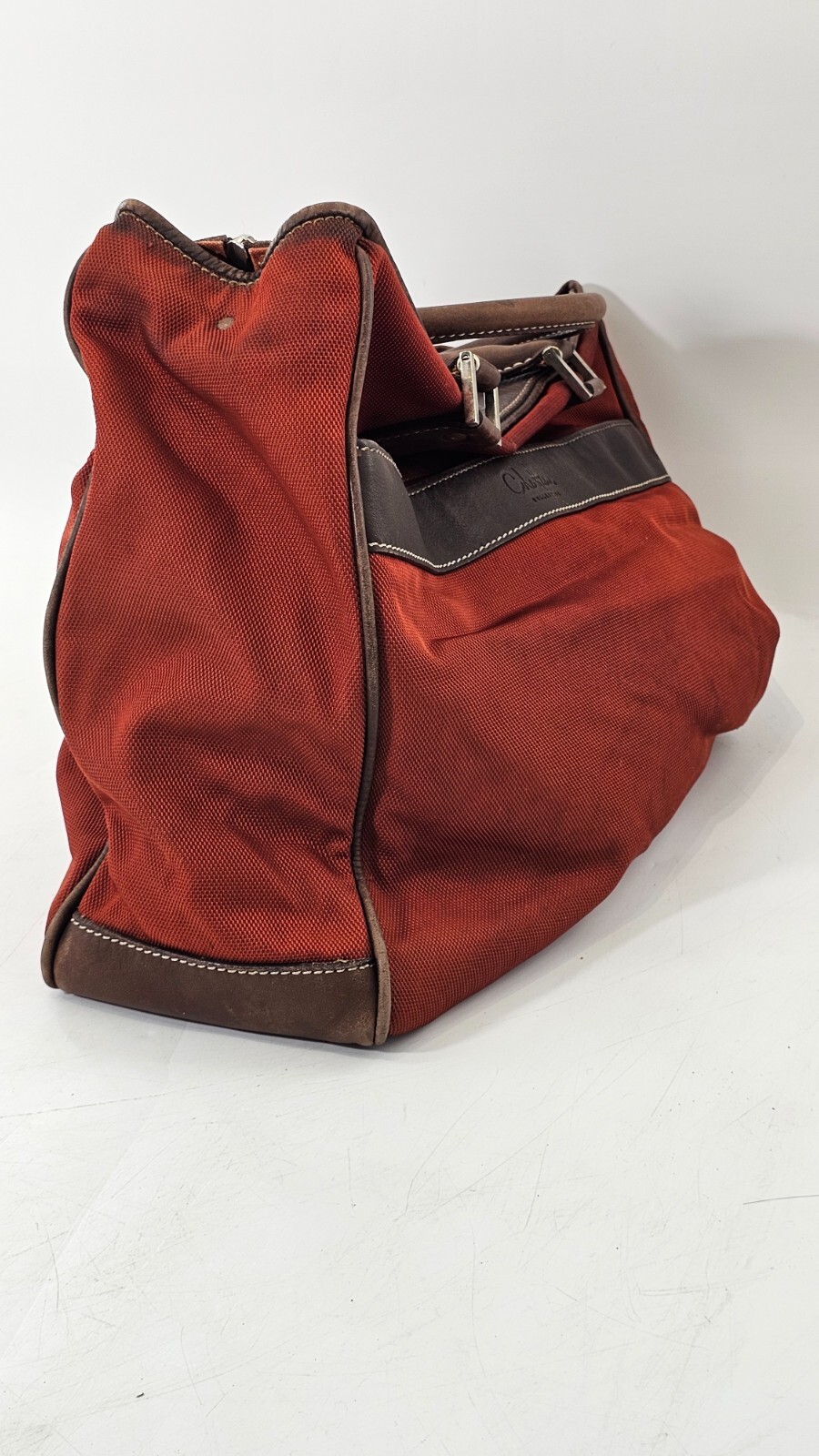 Cole Haan Mens Brown Leather Adjustable Strap Push Lock Messenger Bag/ Briefcase