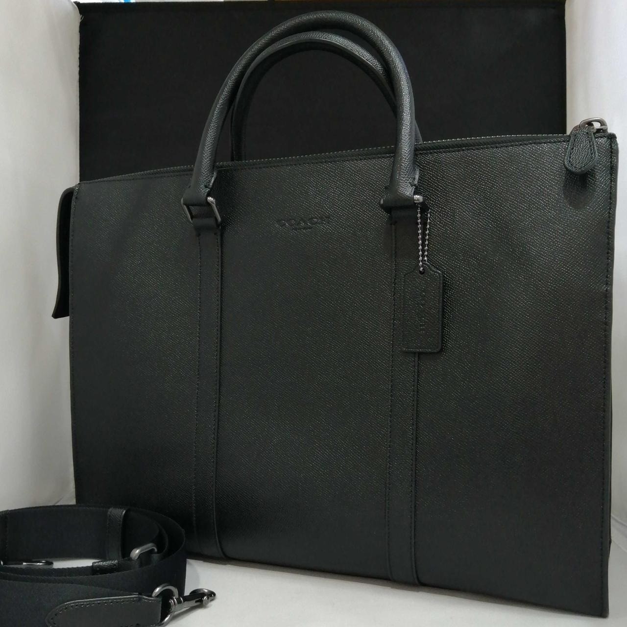 COACH Graham 2-Way Briefcase Black Leather Men Business Handbag CE439