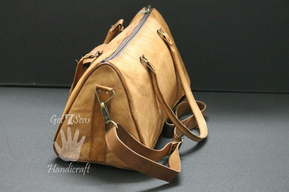 Large Triangle duffle Travel gym Men’s genuine Leather weekend overnight bag