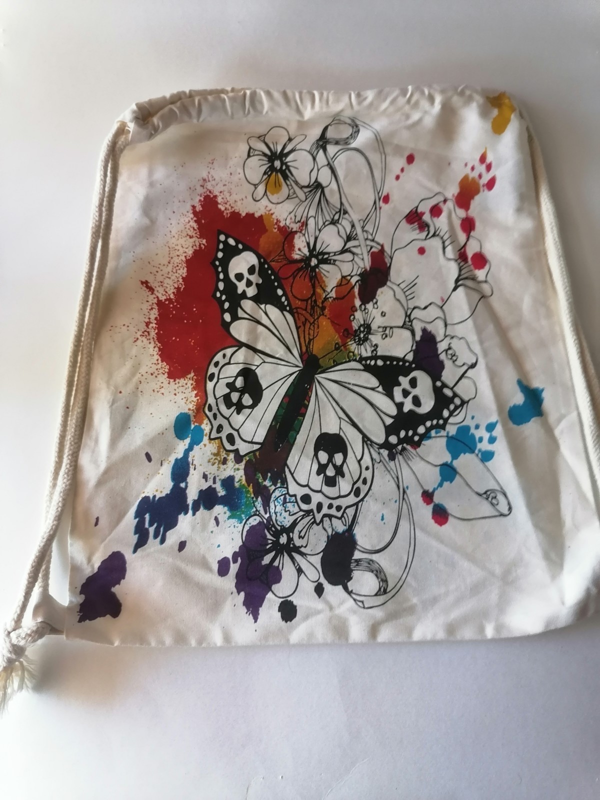 Cotton Drawstring Bag String Backpack Gym Mens Womens Butterfly Tattoo Bag