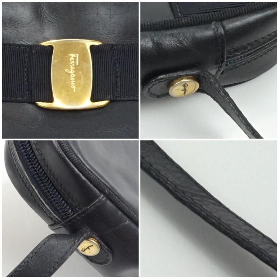 Ferragamo Vara Mini/Micro Shoulder Bag Black Leather W8.2in x H6.3in x D2.5in