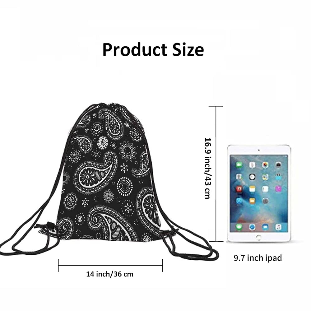 Paisley Pattern Drawstring Bag Black White Floral Ethnic Art Sport Gym Sack