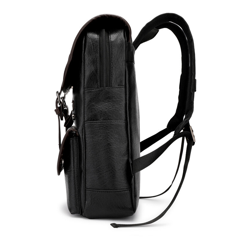 Waterproof backpack student computer bag, PU Leather, Men Women, Black, Brown, K