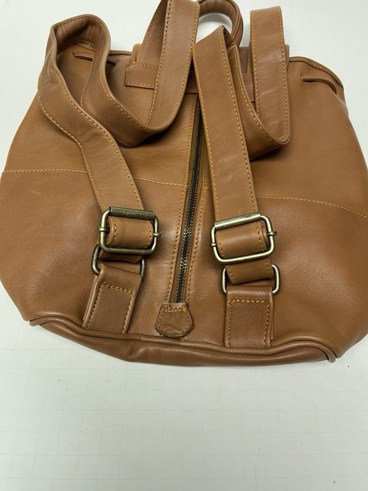Vintage Marlboro Drawstring Buckle Leather Zip Backpack Purse Bag ~ Brown