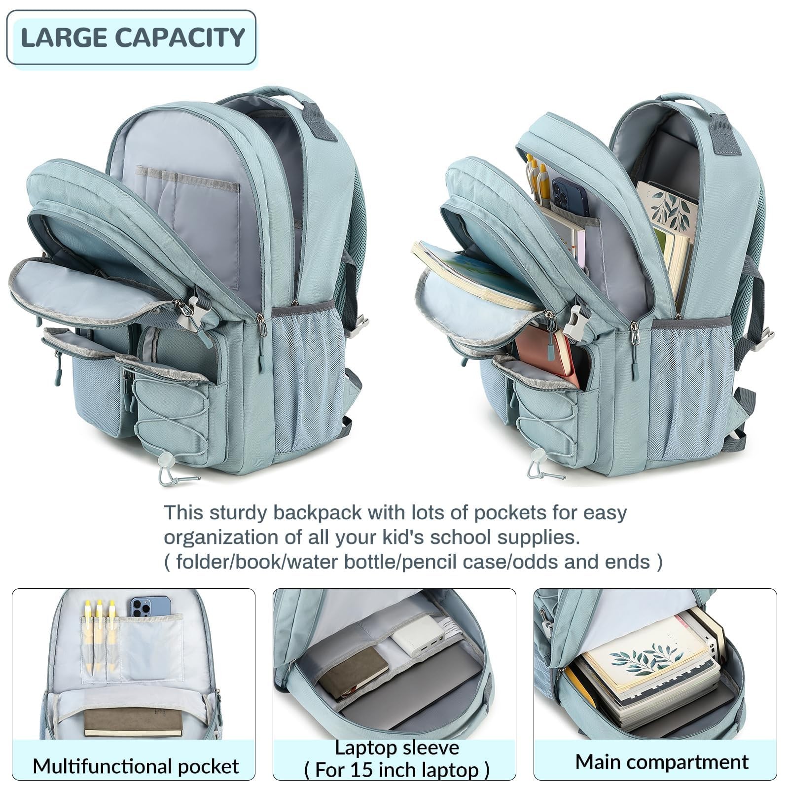 Navy Geometry Multi Pocket Heavy Duty Backpack 15.6 Inch Laptop Compartment