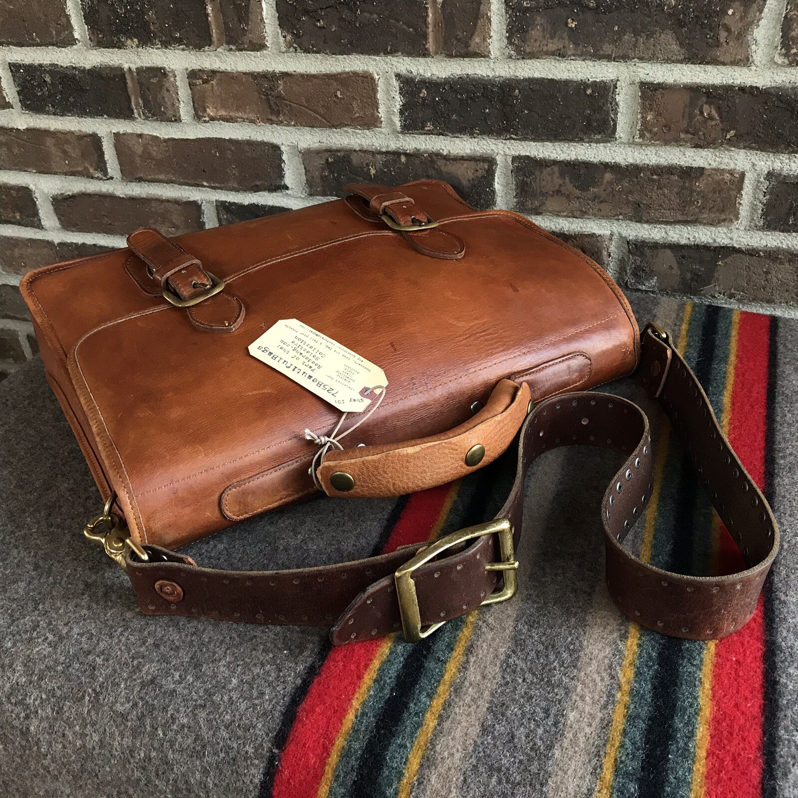 UNIQUE VINTAGE 1980s COGNAC THICK GLOVE LEATHER MACBOOK PRO BRIEFCASE BAG R$1198